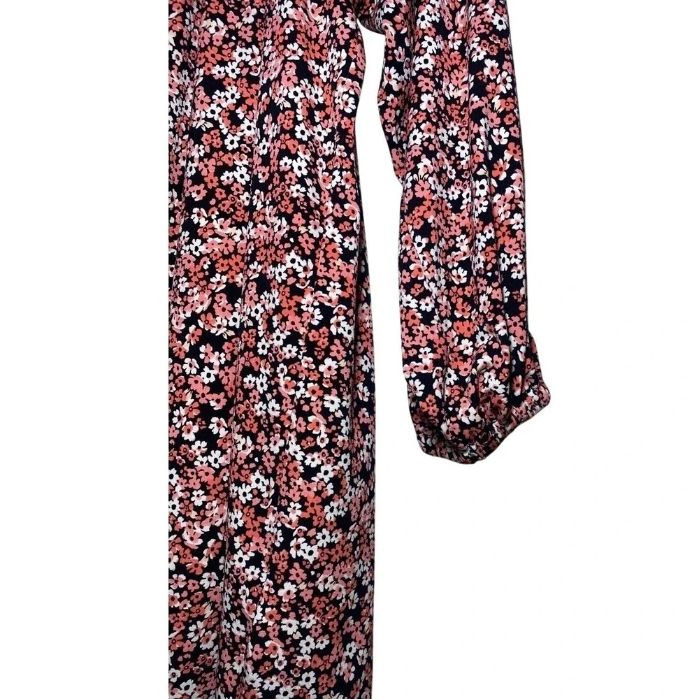 Michael Kors Boho Womens Floral Print 3/4 Sleeve Scoop Neck Smocked Top Blouse M